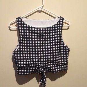 Black and white gingham tankini top